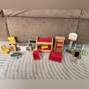 Wooden Toys Playset - Kids Figurines and Accessories, Furniture, Sports